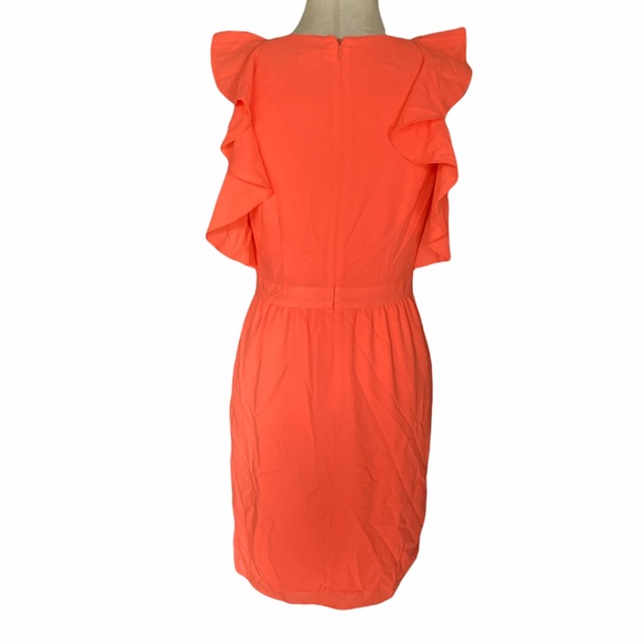 Shoshanna Katrina Blouson Flutter Ruffle Dress - Coral Orange - 4 - Picture 8 of 15